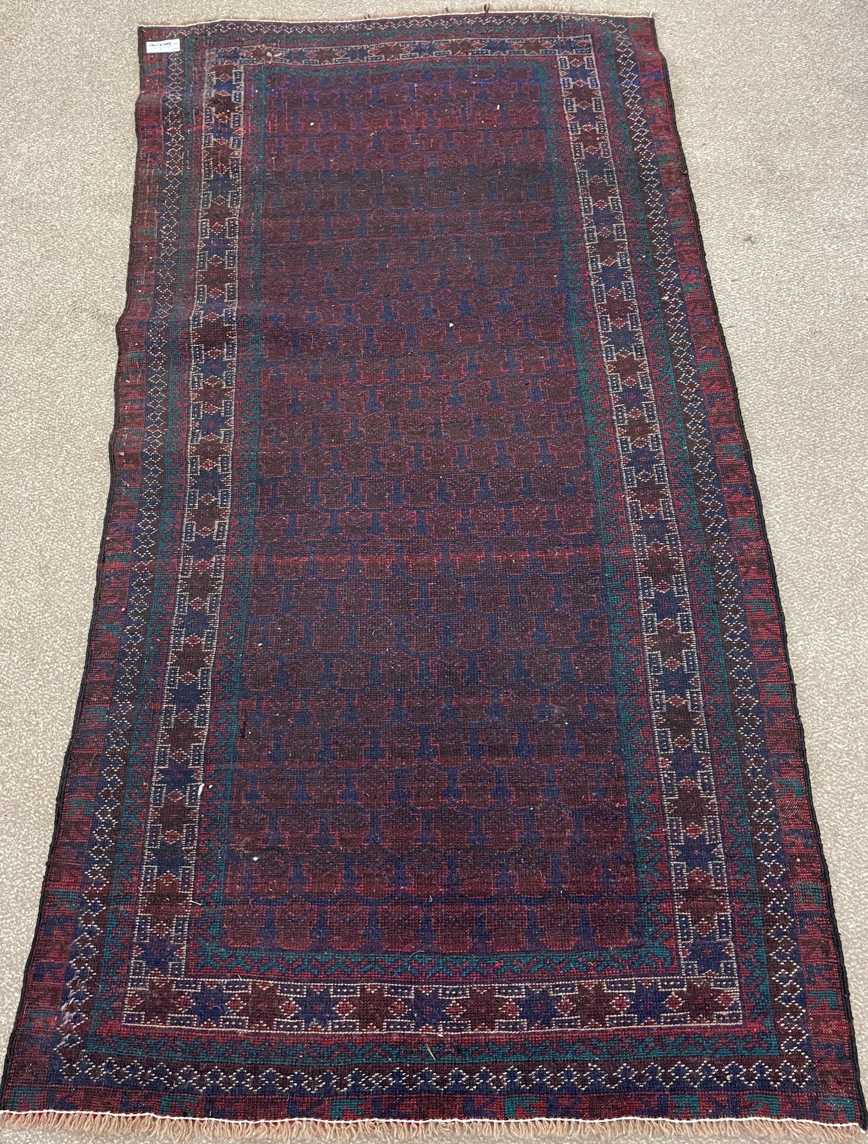 Rich blue ground Afghan Baluchi nomadic rug with all over design 200cm by 105cm - Image 2 of 2