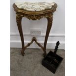 Small pier table with marble top and wooden bottle holder