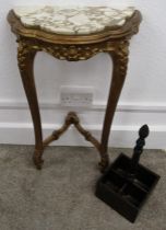 Small pier table with marble top and wooden bottle holder