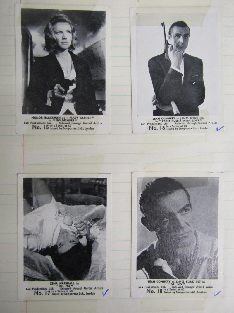 Collection of cigarette cards includes James Bond issued by Somportex Ltd 1-60 taped into book - Image 11 of 21