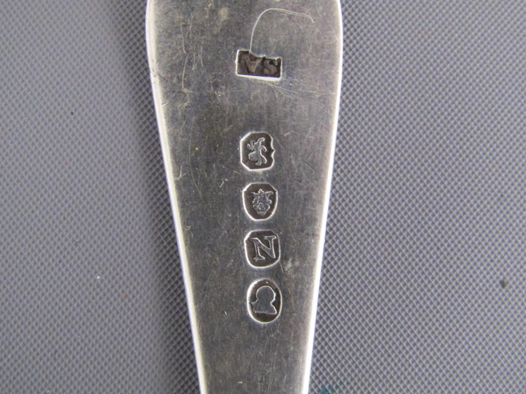 5 silver spoons - possibly Richard Britton London 1824 serving spoon, possibly Stephen Adams - Image 5 of 5