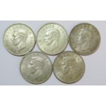 5 x 1949 King George VI New Zealand Crowns