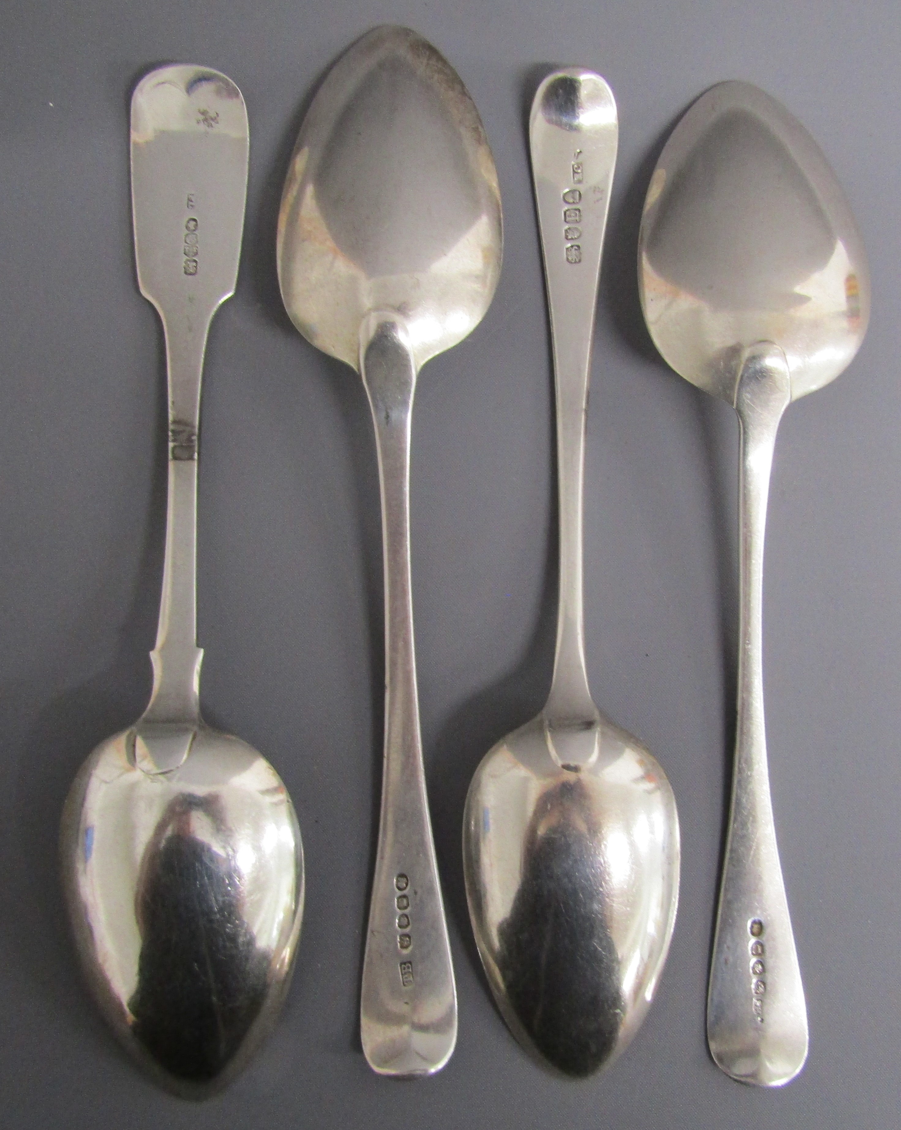 4 silver serving spoons monogrammed with 'S' - possibly Solomon Houghman London 1815 - possibly - Image 2 of 4