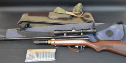 SMK XS79 .22 CO2 powered air rifle with Richter Optik scope, 2 covers & gas canisters