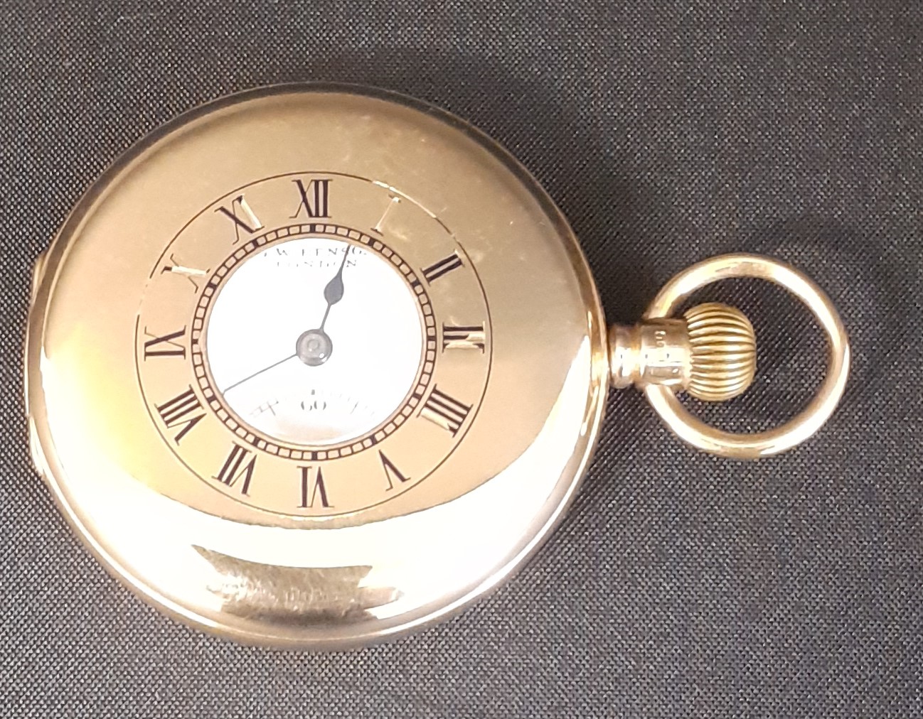 9ct gold J W Benson half hunter pocket watch with subsidiary seconds dial - Image 2 of 3