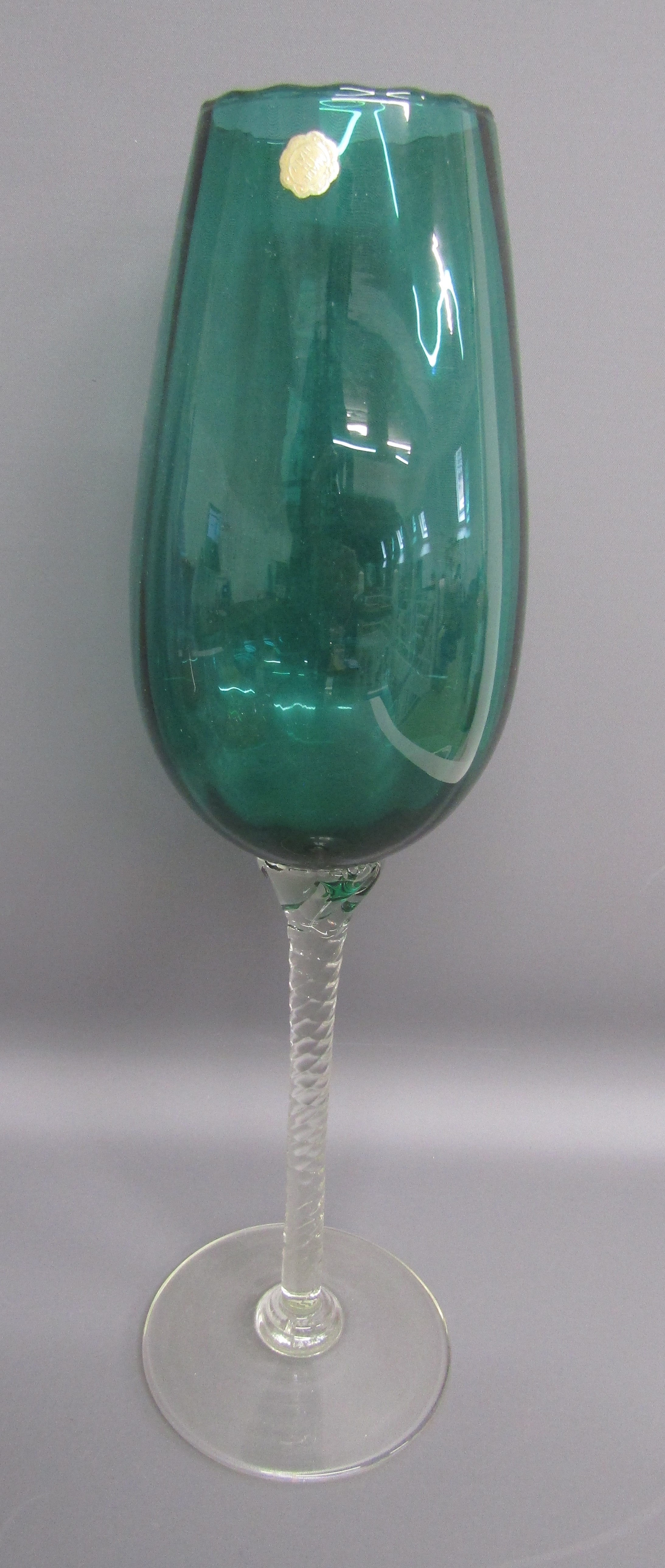 Collection of coloured glass includes over-sized green glass wine glass and purple charger, red jug, - Image 2 of 6
