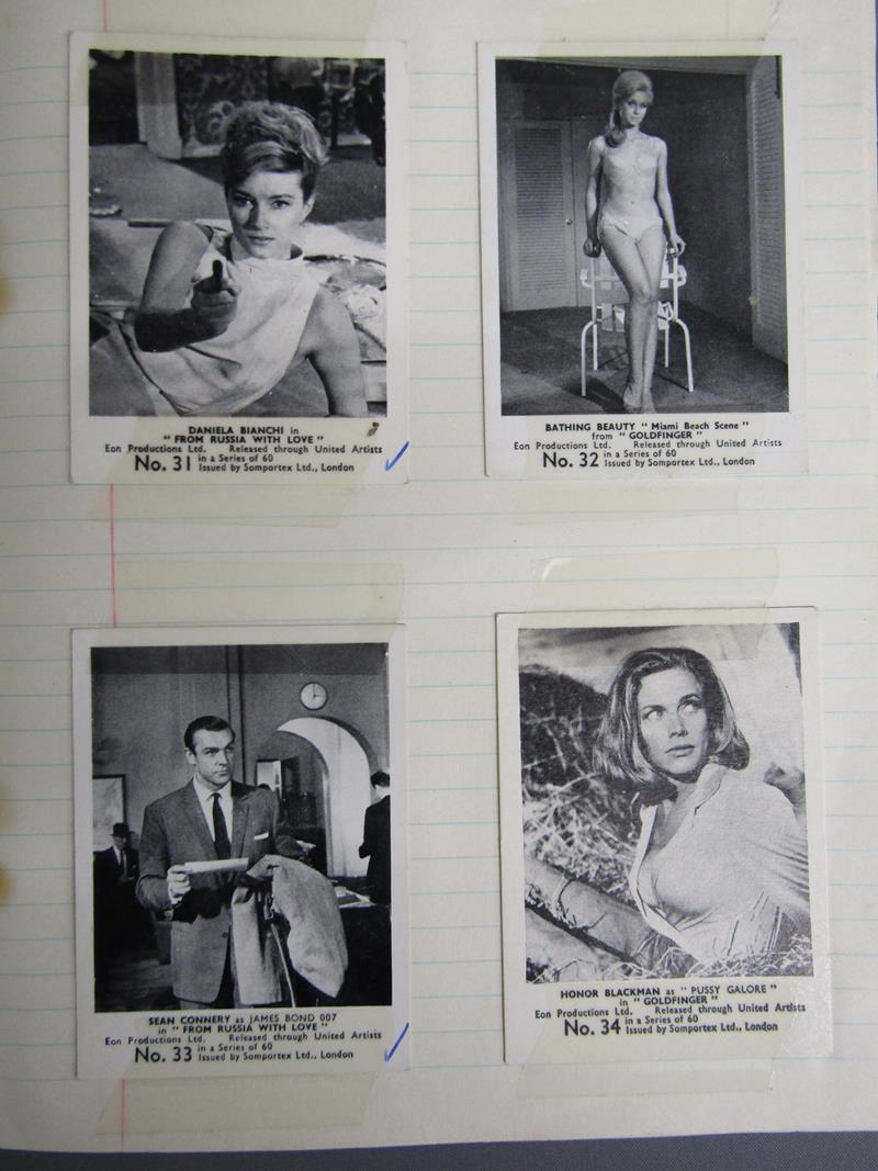 Collection of cigarette cards includes James Bond issued by Somportex Ltd 1-60 taped into book - Image 15 of 21