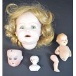 J D Kestner porcelain dolls head marked 247, smaller dolls head, frozen Charlotte bust & Kewpie type