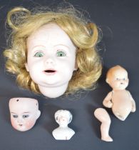 J D Kestner porcelain dolls head marked 247, smaller dolls head, frozen Charlotte bust & Kewpie type