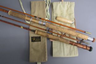 2 fishing rods - 'Black Prince' 9ft split cane with extension and J S Sharpe's bag (no inscription