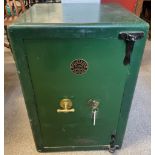 Early 20th century metal safe by Phillips & Son of Birmingham with key Ht 72cm W 49cm D 46cm