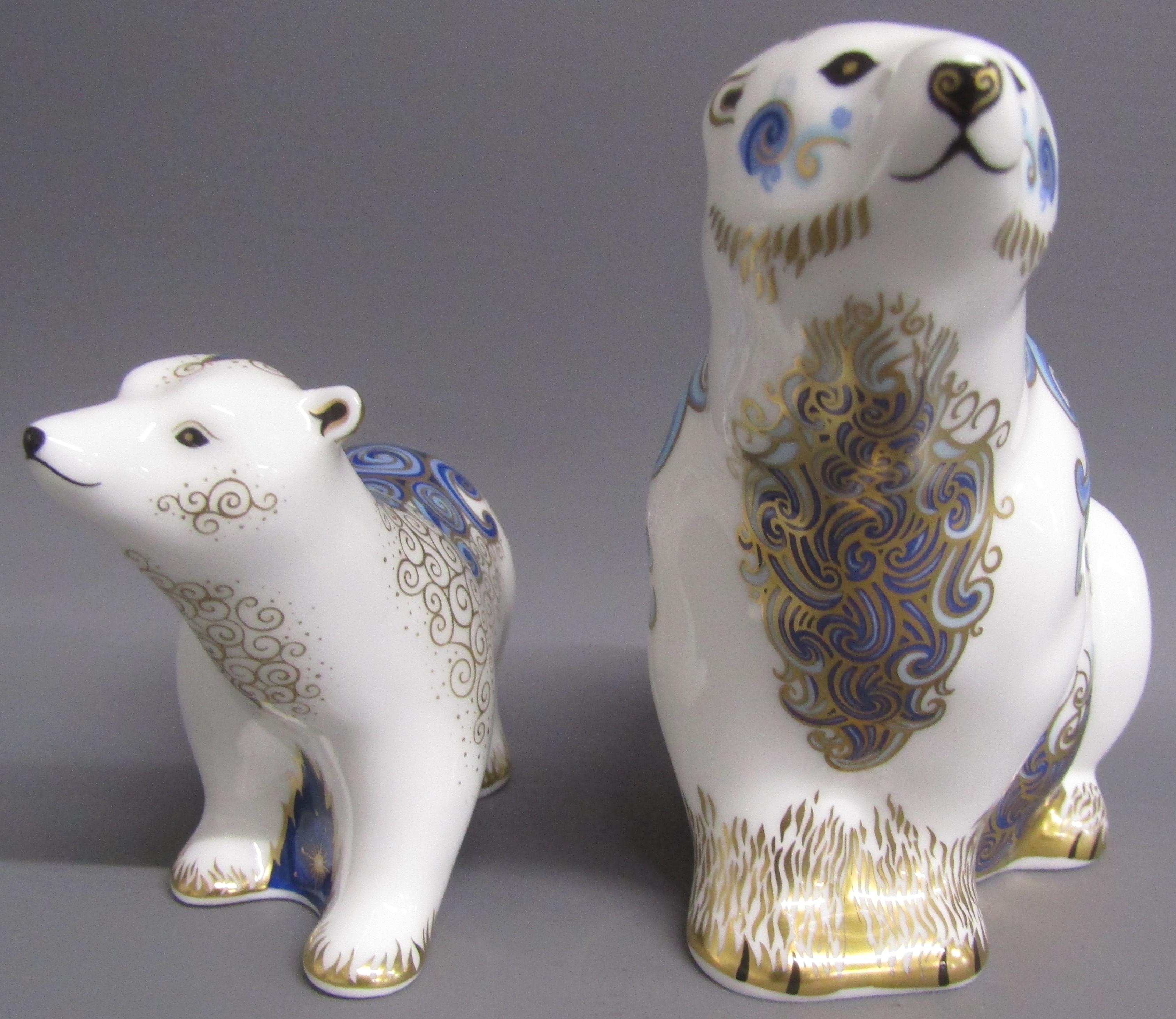 Royal Crown Derby Polar bear & polar bear cub standing paperweights - both with gold stoppers - Image 5 of 6