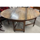 Reproduction oak gate leg table on turned legs with oval top (top needs reattaching) 144cm by