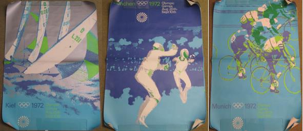 3 x 1972 Aug 26th - Sept 10th Olympic Games posters - Fencing Munchen - Munich Cycling - Kiel