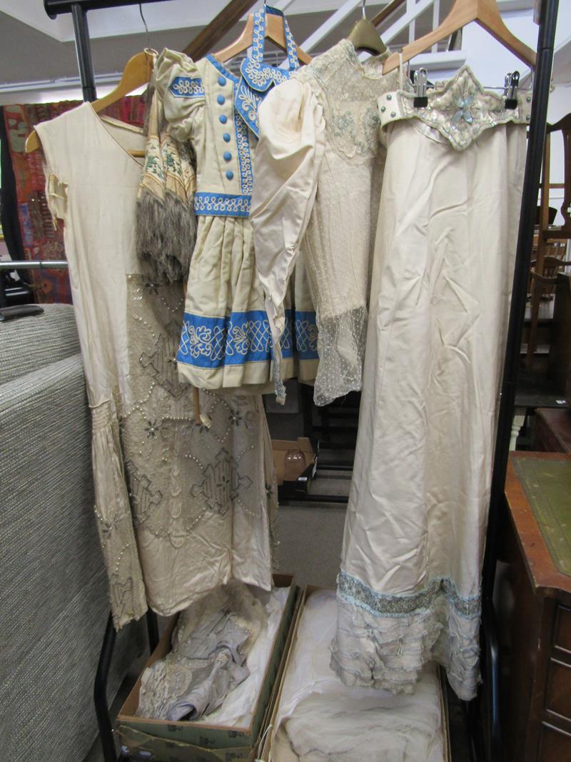 1897 hand made 2 piece wedding dress with veil, additional jacket, 1920s beaded dress & child's