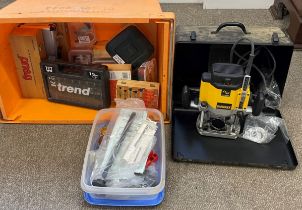 Dewalt router & sets, lathe chucks etc