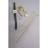 Gold plated retracting pencil with decorated cover, gold plated fob, Ingersoll 15 jewel watch,