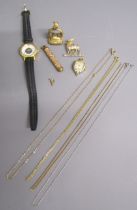 Gold plated retracting pencil with decorated cover, gold plated fob, Ingersoll 15 jewel watch,