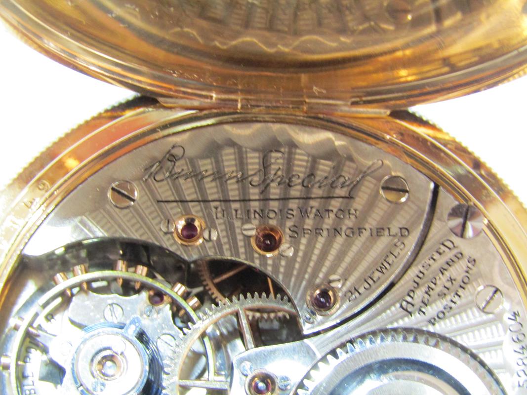 Bunn Special Illinois pocket watch - 21 jewels - 60 hour - No 161 - Warranted 20 years - C.W.C Co - Image 9 of 11