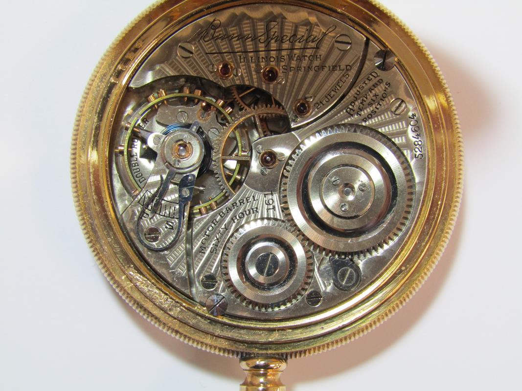 Bunn Special Illinois pocket watch - 21 jewels - 60 hour - No 161 - Warranted 20 years - C.W.C Co - Image 8 of 11