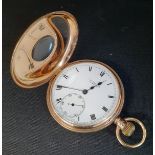 9ct gold J W Benson half hunter pocket watch with subsidiary seconds dial