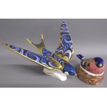 Royal Crown Derby Swallow and Bullfinch nesting paperweights - both with gold stoppers