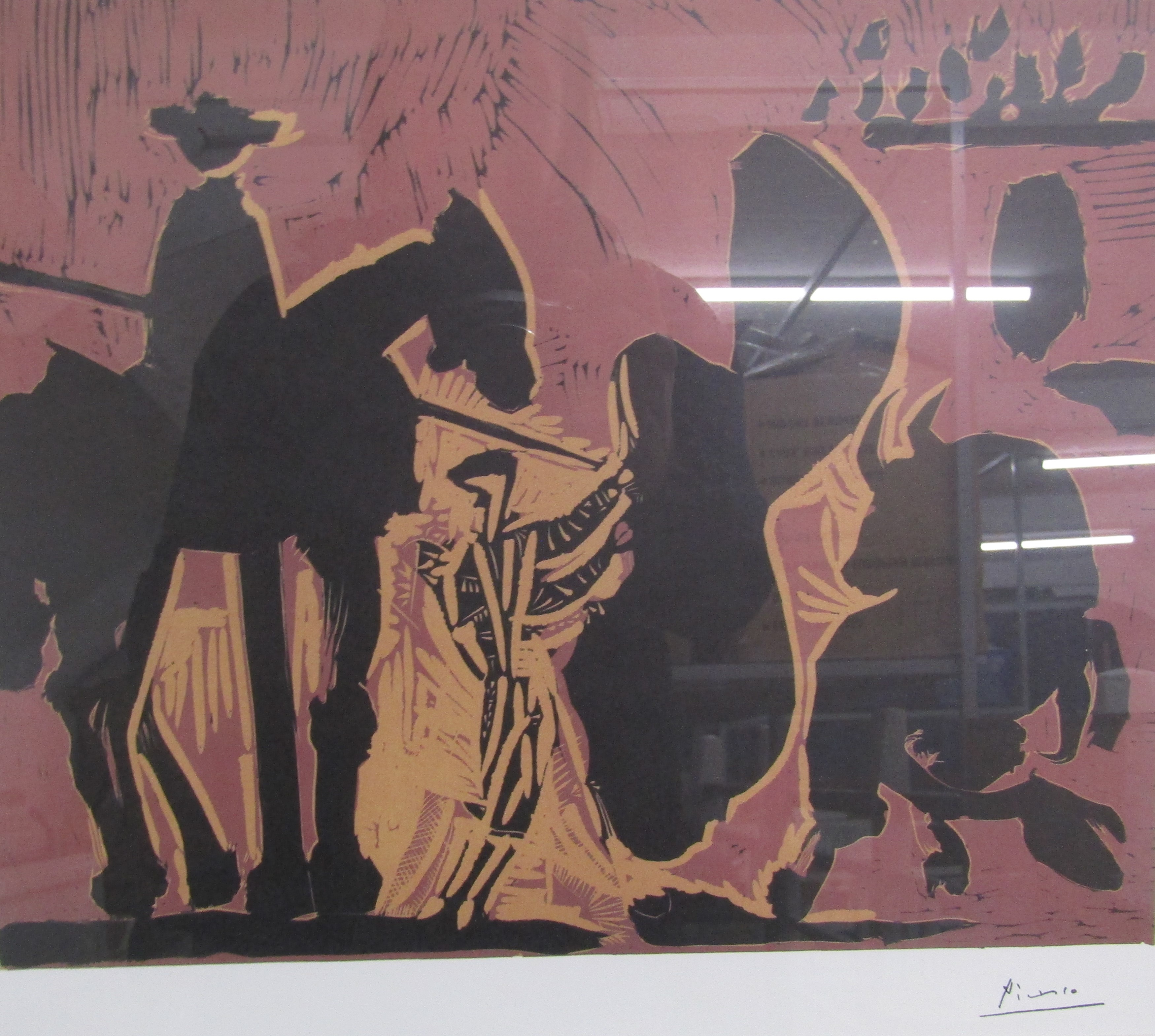 Framed Pablo Picasso offset lithographic of the linocut print entitled 'Before the goading of the - Image 3 of 5