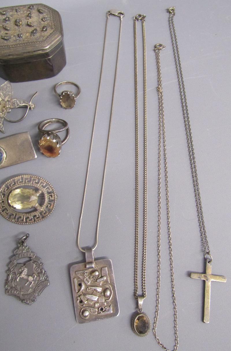 Silver jewellery including brooches, rings, necklaces, pendants, earrings etc also white metal - Image 12 of 15