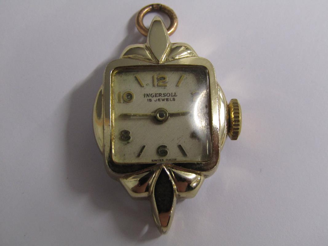 Gold plated retracting pencil with decorated cover, gold plated fob, Ingersoll 15 jewel watch, - Image 8 of 10