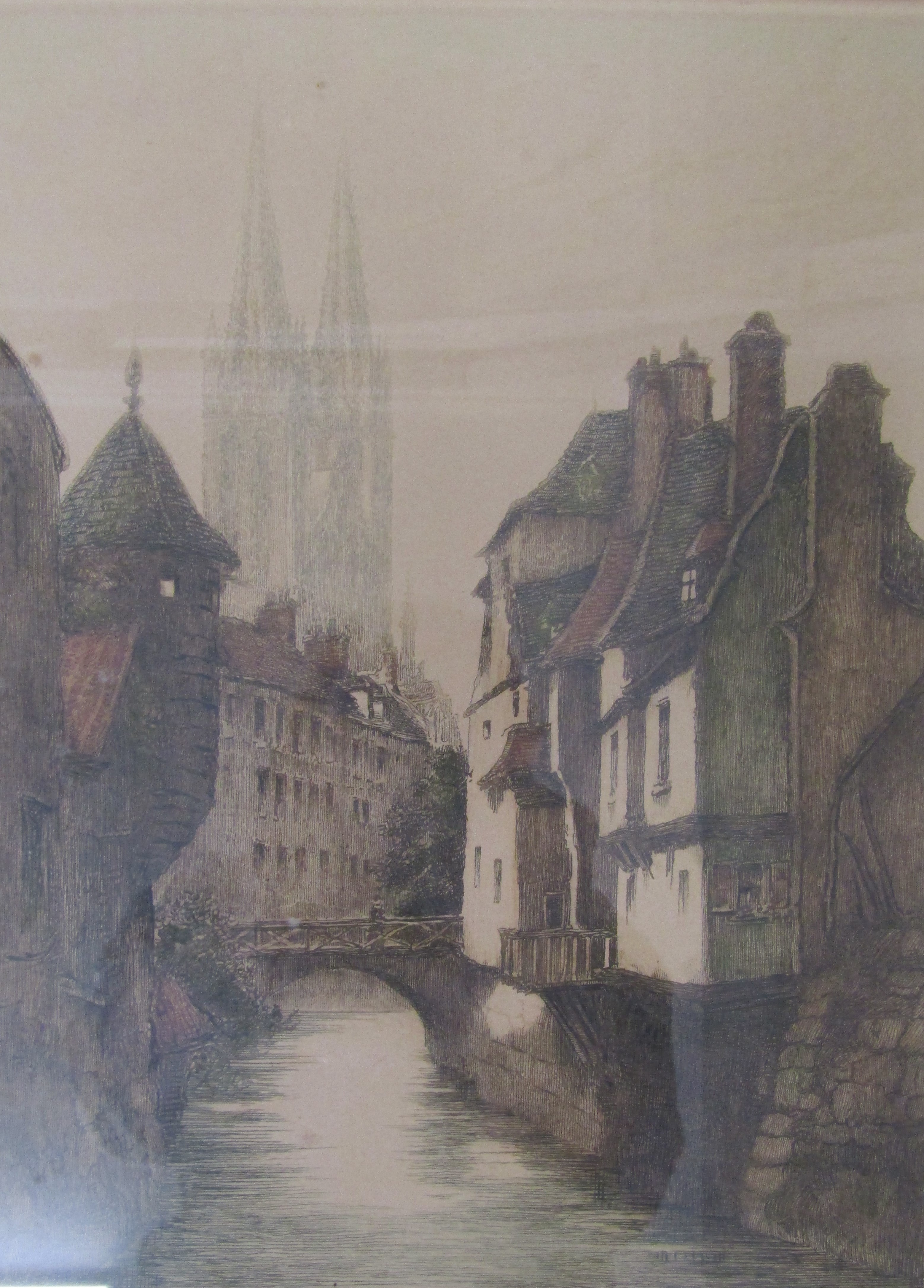 3 framed C Fitzgerald etchings - Abbeville, Luimpen? and Montrichard - all pencil signed - Bild 5 aus 10