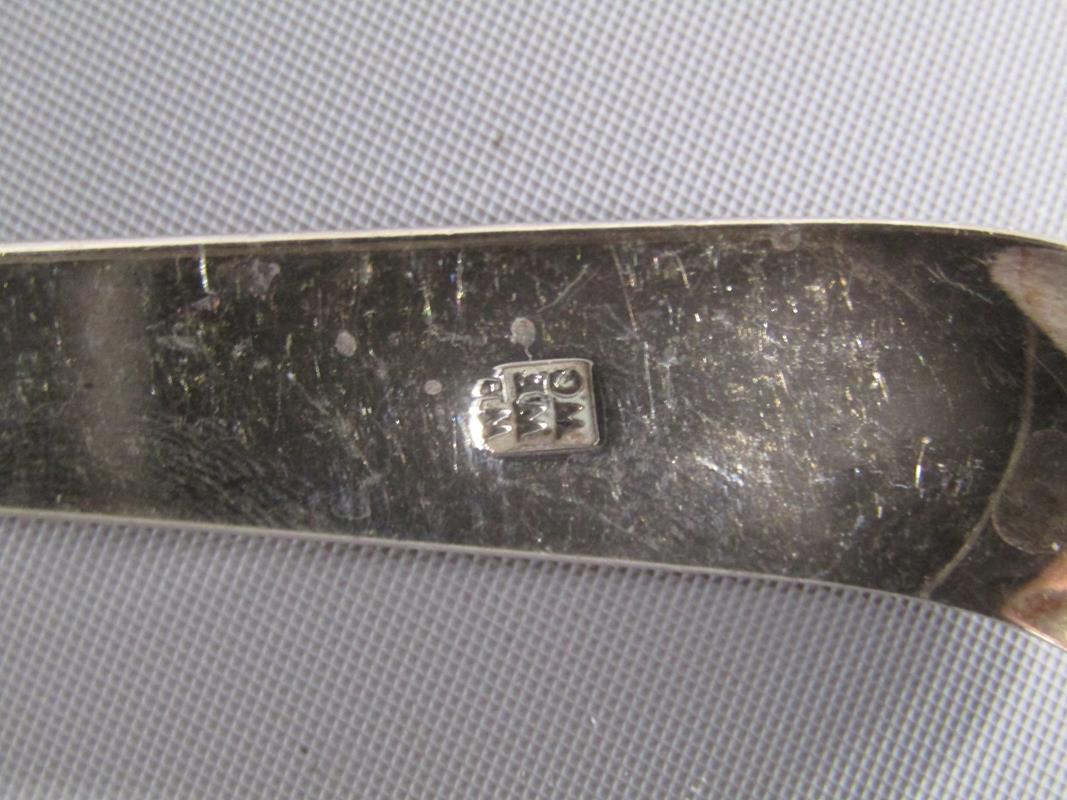 Possibly Henry Chawner London 1792 silver twin handled sauce dishes with anchor monogram and William - Image 6 of 6