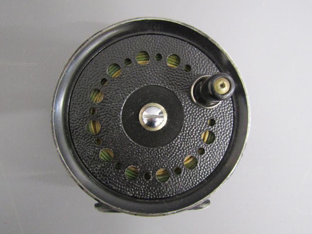 3 fishing reels - Hardy St Aidan 3.75" silver spool perforated 7/8", left and right hand cast, - Image 5 of 10