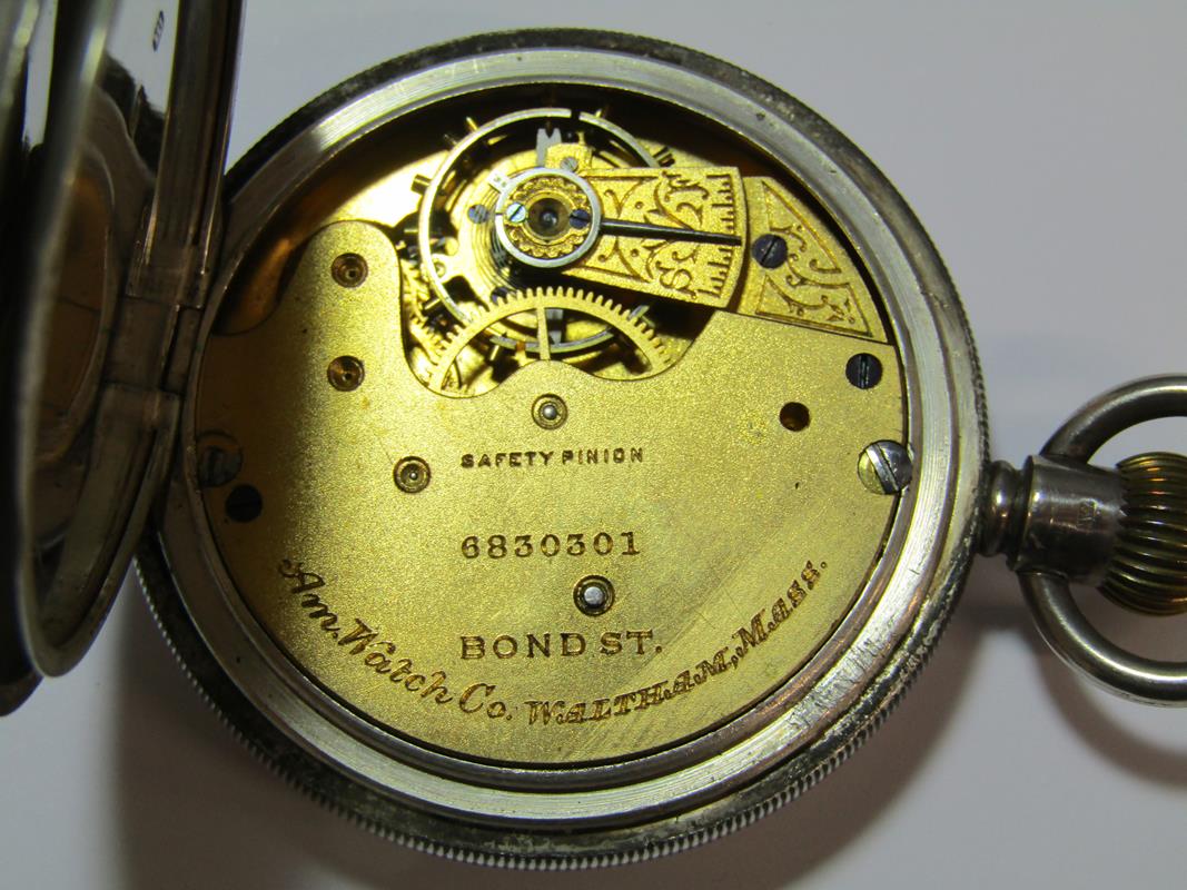 Silver A.W.W & Co Waltham Mass top wind pocket watch stamp to crown and ring (currently working) - Image 8 of 9