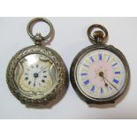 2 ladies silver fob watches - one not working and one trying to work