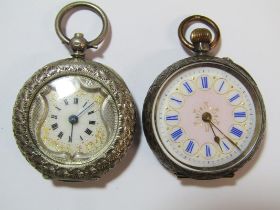 2 ladies silver fob watches - one not working and one trying to work