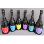 Set of 6 Andy Warhol Tribute Collection Dom Perignon display bottles (empty)