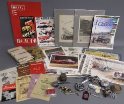 Car collection includes Swallow, Morris Minor and fist car mascots, caps, leaflets, booklets, scarf,