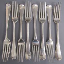 8 silver forks monogrammed with an anchor - all marked W.S possibly William Sumner I 6 x London 1794