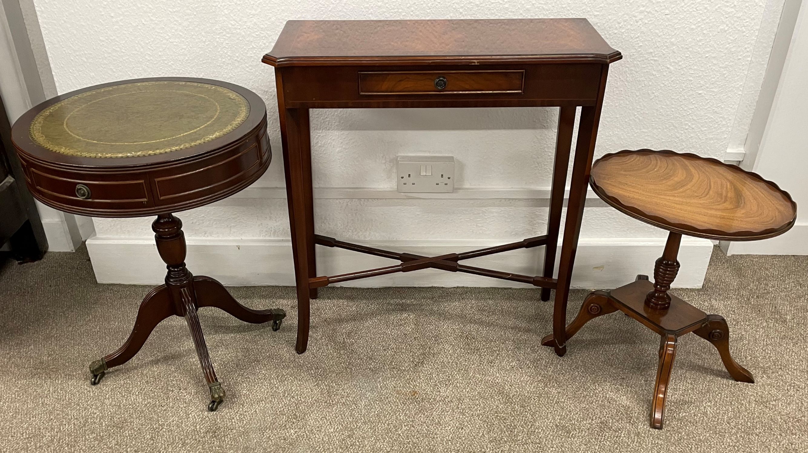 Regency style drum table, Regency style wine table and a side table