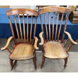 19th/early 20th century rocking chair & a farmhouse chair with signs of old woodworm