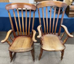 19th/early 20th century rocking chair & a farmhouse chair with signs of old woodworm