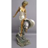 A. Basso bronze figure of lady with a dolphin on a wave, Ombri Fine Arts 1996 - approx. 65cm tall (