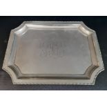 George V silver dressing table tray with engraved initials Walker & Hall, Sheffield 1918, 30cm w,