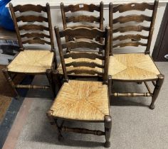 4 rush seated ladder back chairs