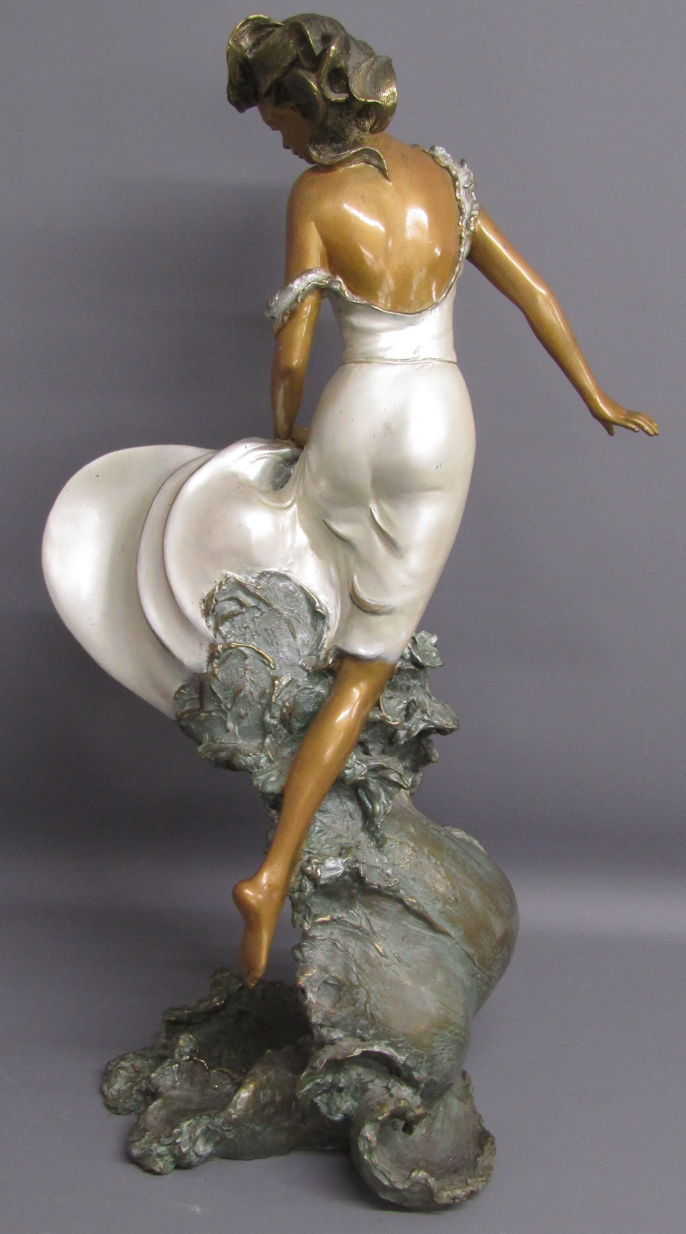 A. Basso bronze figure of lady with a dolphin on a wave, Ombri Fine Arts 1996 - approx. 65cm tall ( - Bild 6 aus 8