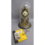 Schatz 400 day torsion clock with glass dome, instructions and key
