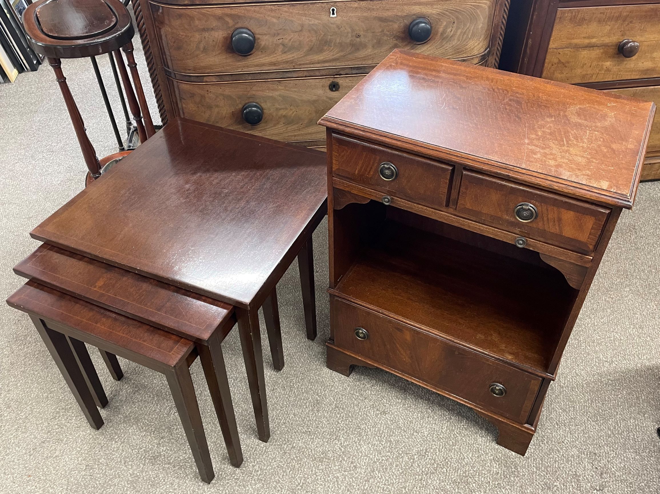 Small Regency style cabinet & a nest of tables