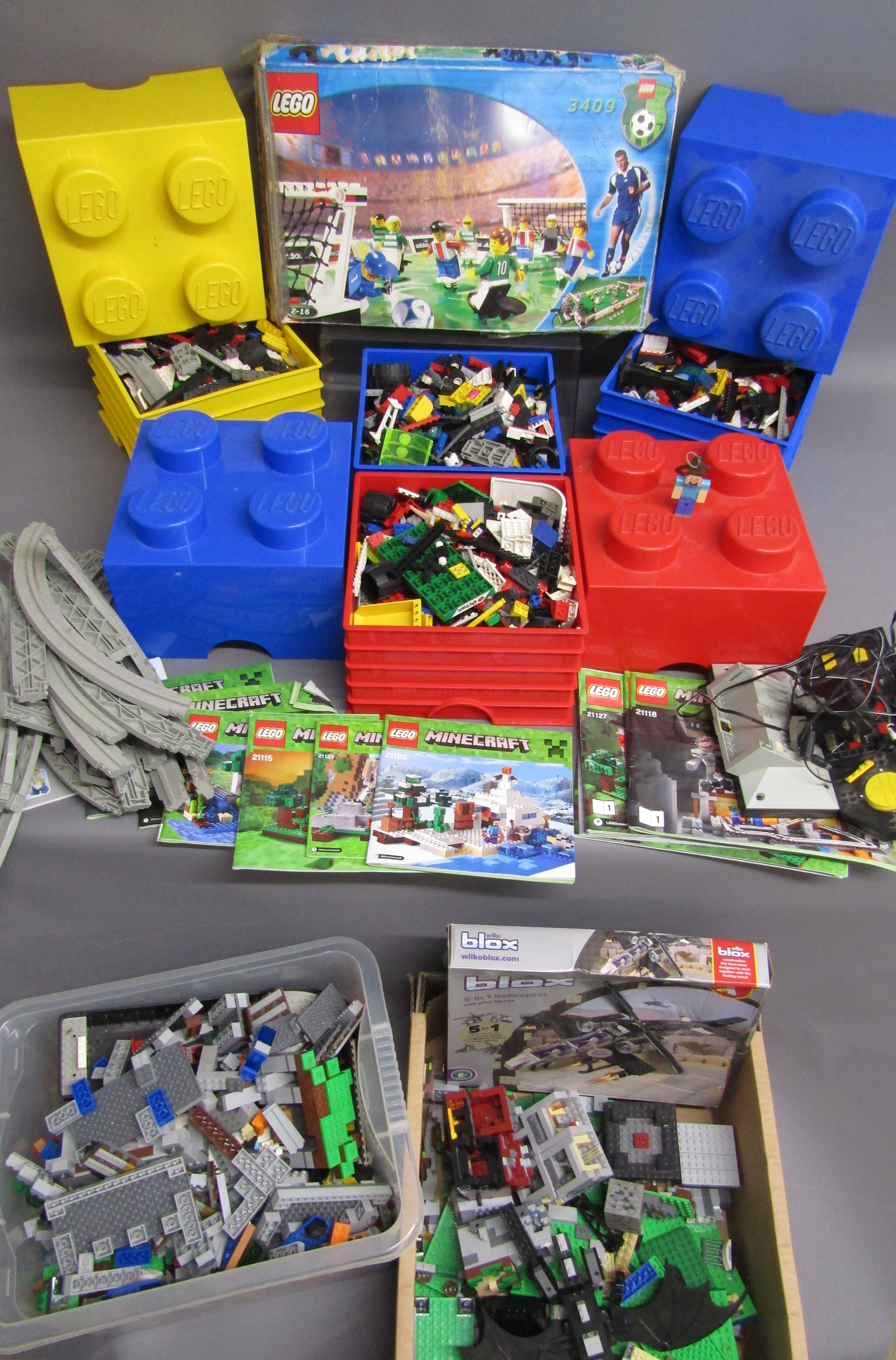 Large collection of Lego and other building bricks along with Lego storage tubs - includes