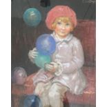 Framed pastel portrait of a young girl with balloons by Gertrude Des Clayes 170cm by 240cm