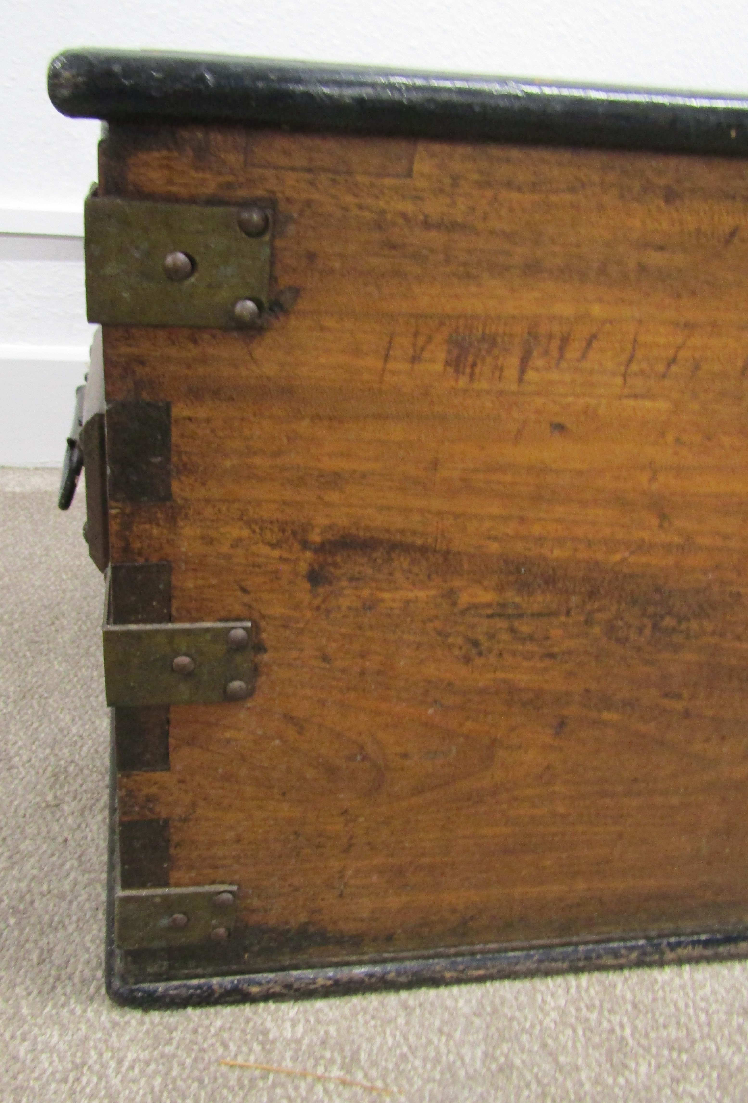 Victorian campaign chest/blanket box with brass brackets L 103cm D 52cm Ht 45cm - Image 2 of 4